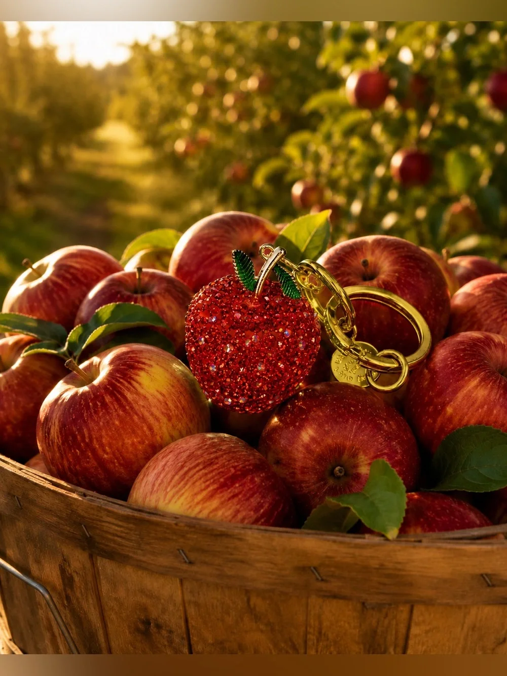 Sparkling Red Apple Keychain with Gold Hardware - Red Delicious!